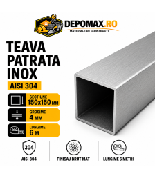 Teava patrata inox AISI 304, 150 x 150 x 4 mm, 6 metri